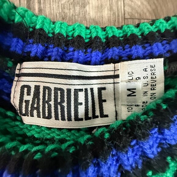 Gabrielle Knit Colorblock Stripe Sweater Blue Green Black 100% Acrylic - Picture 3 of 5